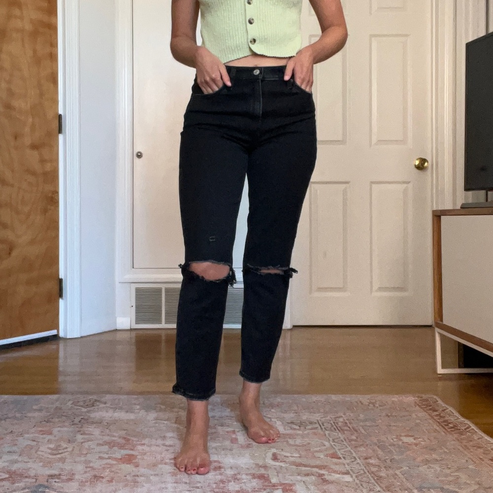 Abercrombie ripped black denim ankle length